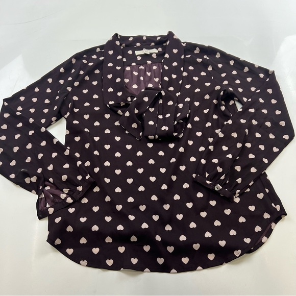 Ann Taylor loft women’s black heart blouse S L21-32 - Picture 2 of 6